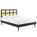 Sidney Cane and Wood Full Platform Bed With Splayed Legs