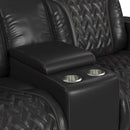 Prime Time P3 Loveseat with LED, wireless charger pocket, and Console in Jett Black with Red Stitching