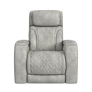 Prime Time P3 Recliner with 7 Colors LED, Cup Holders and Wireless Charger Controller in Leather Gel Light Grey