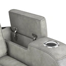 Prime Time P3 Sofa with DDT, 3.0 Table, 7 Colors (LED and Cup Holders), Reading Light, Vibration, speaker, and Heat Massage in Leather Gel Light Grey