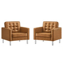 Loft Tufted Upholstered Faux Leather Armchair Set of 2