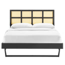 Sidney Cane and Wood Full Platform Bed With Angular Legs