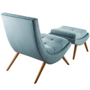 Ramp Upholstered Performance Velvet Lounge Chair and Ottoman Set