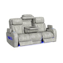 Prime Time P3 3PC Living Room Set with 7 Colors LED in Leather Gel Light Grey-Sofa, Loveseat & Recliner
