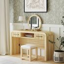 Ridgemont Dressing Stool with White Fabric in Natural