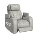 Prime Time P3 Recliner with 7 Colors LED, Cup Holders and Wireless Charger Controller in Leather Gel Light Grey