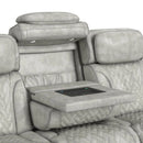 Prime Time P3 Sofa with DDT, 3.0 Table, 7 Colors (LED and Cup Holders), Reading Light, Vibration, speaker, and Heat Massage in Leather Gel Light Grey
