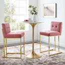 Privy Gold Stainless Steel Performance Velvet Bar Stool Set of 2