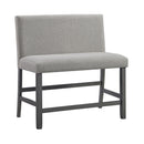 Seneca Counter Bench with Upholstered Back and Grey Fabric