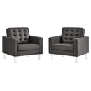 Loft Tufted Upholstered Faux Leather Armchair Set of 2