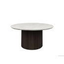 Sylvie Round Coffee Table with White Faux Marble Top and Base in Dark Brown