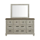 Farmington Dresser and Mirror Set in Medium Brown and Washed Stone