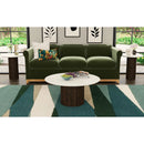 Sylvie Round End Table with White Faux Marble Top and Base in Dark Brown
