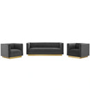 Sanguine 3 Piece Vertical Channel Tufted Upholstered Performance Velvet Set