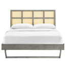 Sidney Cane and Wood Full Platform Bed With Angular Legs