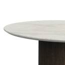 Sylvie Round Dining Table with White Faux Marble Top in Dark Brown