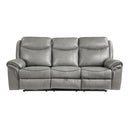 8206GRY-3 - Double Reclining Sofa with Center Drop-Down Cup Holders, Receptacles, Hidden Drawer and USB Ports - Michael's Discount Furniture