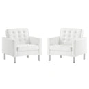 Loft Tufted Upholstered Faux Leather Armchair Set of 2