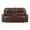 8549BRW-2 - Double Glider Reclining Love Seat with Center Console, Receptacles and USB Ports - Michael's Discount Furniture