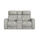 Prime Time P3 Loveseat with Console, 7 Colors LED, Cup Holders and Wireless Charger Controller in Leather Gel Light Grey