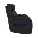 Prime Time P3 Loveseat with LED, wireless charger pocket, and Console in Jett Black with Red Stitching
