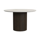 Sylvie Round Dining Table with White Faux Marble Top in Dark Brown