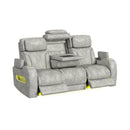 Prime Time P3 Sofa with DDT, 3.0 Table, 7 Colors (LED and Cup Holders), Reading Light, Vibration, speaker, and Heat Massage in Leather Gel Light Grey