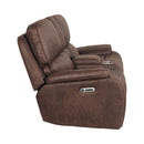 Atlantis Power Motion Loveseat with Power Motion Head Recliner & Console in Heritage Brown