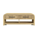Ridgemont Coffee Table with Casters/Push Through Drawer in Natural