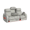 Prime Time P3 3PC Living Room Set with 7 Colors LED in Leather Gel Light Grey-Sofa, Loveseat & Recliner