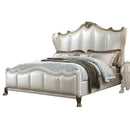 Acme Furniture Dresden II King Bed in Pearl White PU & Gold Patina 27817EK - Michael's Discount Furniture