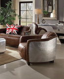 Brancaster Retro Brown Top Grain Leather & Aluminum Chair - Michael's Discount Furniture