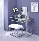 Carenze II White Faux Fur & Chrome Vanity Set - Michael's Discount Furniture