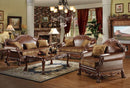 Dresden Brown PU & Chenille, Cherry Oak 3-Piece Living Room Set - Michael's Discount Furniture