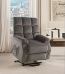 Ipompea Gray Velvet Recliner w/Power Lift & Massage - Michael's Discount Furniture