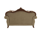 Mehadi Velvet & Walnut Loveseat w/6 Pillows - Michael's Discount Furniture