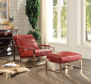 Quinto Antique Red Top Grain Leather & Stainless Steel Accent Chair - Michael's Discount Furniture