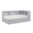 Orion-(4) Twin Bookcase Corner Platform Bed with Storage Boxes image