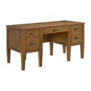 Portico Half Pedestal Desk with Power/USB in Brown Oak - Michael's Discount Furniture