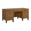 Portico Double Pedestal Desk with Power/USB in Brown Oak - Michael's Discount Furniture