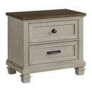 Farmington 2-Drawer Nightstand with USB in Medium Brown and Washed Stone - Michael's Discount Furniture