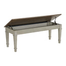 Farmington Storage Dining Bench in Medium Brown and Washed Stone - Michael's Discount Furniture