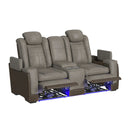 Lantana Power Motion Loveseat with Power Headrest, Led, and Console in Rocky Grey/Brown - Michael's Discount Furniture