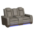 Lantana Power Motion Loveseat with Power Headrest, Led, and Console in Rocky Grey/Brown - Michael's Discount Furniture