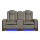 Lantana Power Motion Loveseat with Power Headrest, Led, and Console in Rocky Grey/Brown - Michael's Discount Furniture
