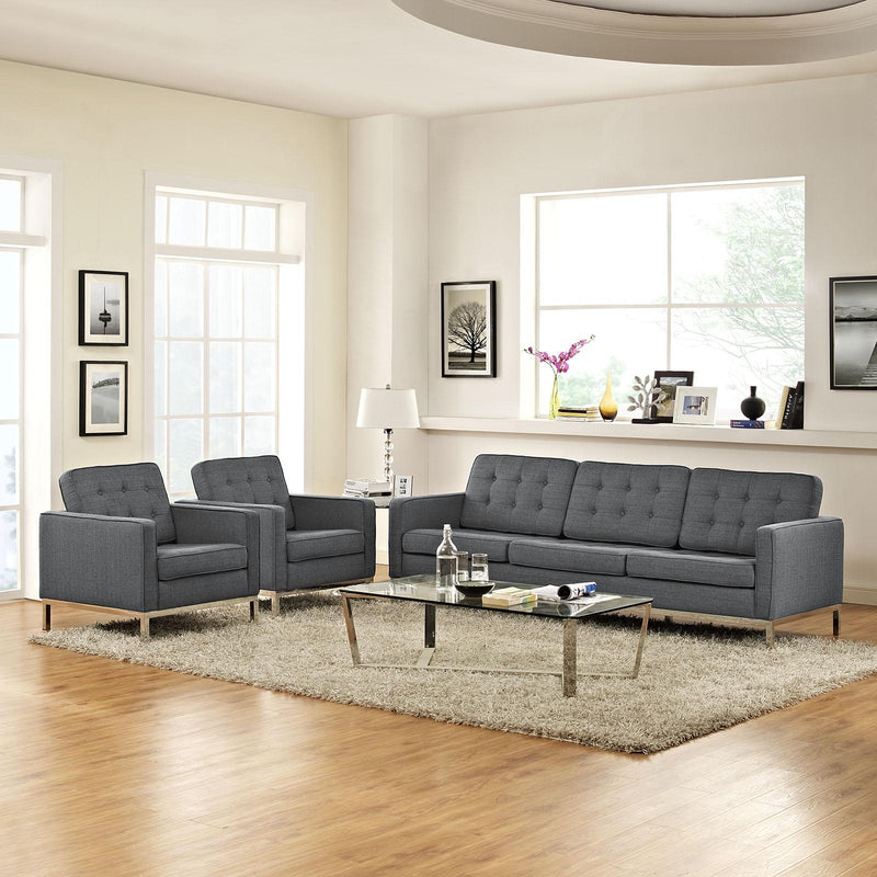 Loft 3 Piece Upholstered Fabric Sofa and Armchair Set