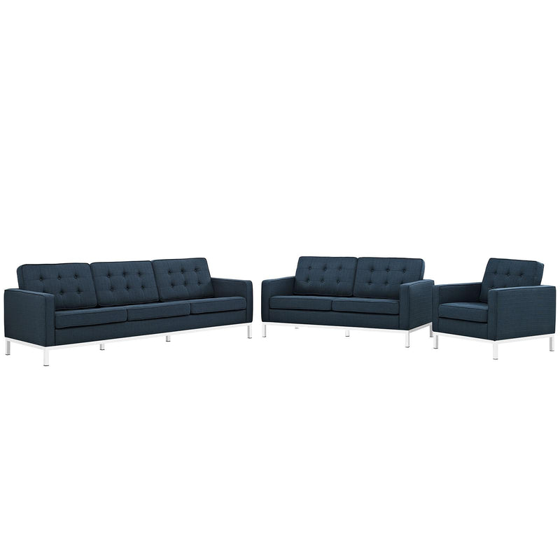 Loft 3 Piece Upholstered Fabric Sofa Loveseat and Armchair Set