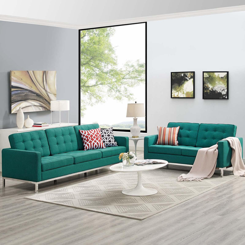 Loft 2 Piece Upholstered Fabric Sofa and Loveseat Set