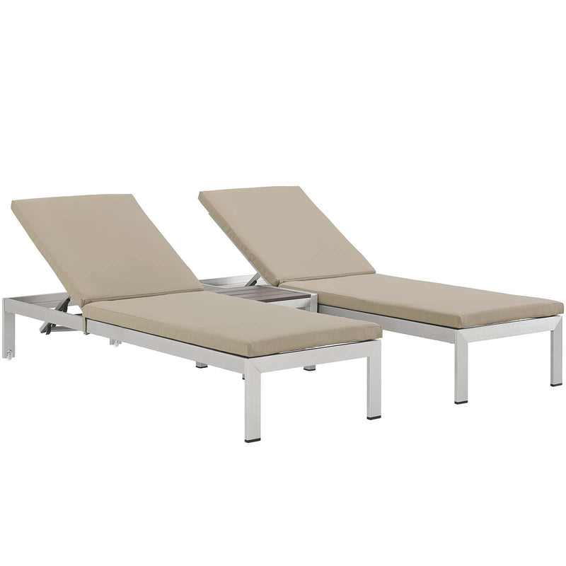 Shore 3 Piece Outdoor Patio Aluminum Chaise with Cushions