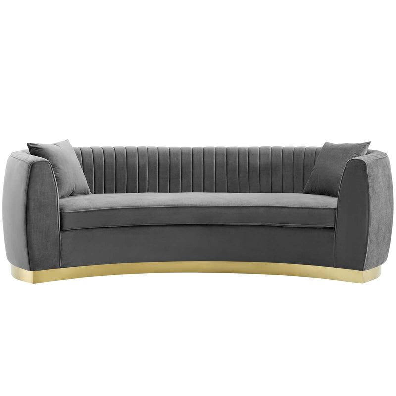 Enthusiastic Vertical Channel Tufted Curved Performance Velvet Sofa